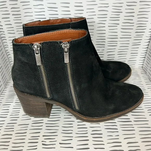 Lucky Brand LK-Roquee Nubuck Leather Double Zipper Black Ankle‎ Boots size 9 - Picture 4 of 9